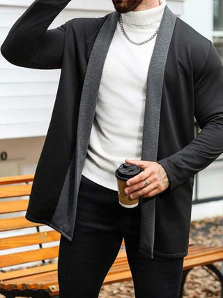 Manfinity Homme جاكيت كاجوال بأكمام طويلة وأزرار أمامية بتباين الألوان، كارديجان متعدد الاستخدامات للرجال، جاكيت كنزة للرجال بأكمام طويلة، كارديجان أسود للرجال، كارديجان رمادي للرجال، بطراز عتيق