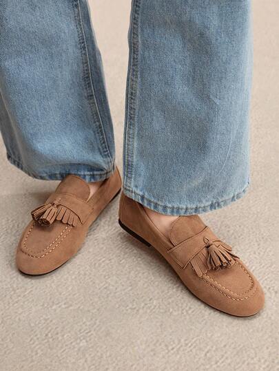 Rosivie أحذية نسائية كاجوال سهلة الارتداء بتصميم سلس واصابع قدم دائرية وطيات فرنسية باللون البني