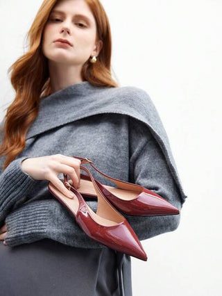 CUCCOO BIZCHIC أحذية نسائية ذات كعب منخفض وأصبع مدبب، نعل خلفي، لون بوردو، بسيطة ومتعددة الاستخدامات، مريحة للتنقل والملابس الرسمية للعمل