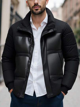 Manfinity Homme معطف كاجوال طويل الأكمام مبطن مع سحاب أمامي، ملابس خارجية شتوية، مناسب كهدية لأصدقاء وأزواج وأصدقاء المقربين، جاكيت بطانة سوداء للرجال، جاكيت شتوية للرجال، جاكيت جلد أسود للرجال، جاكيت خارجية، جاكيت بطانة مع جلد