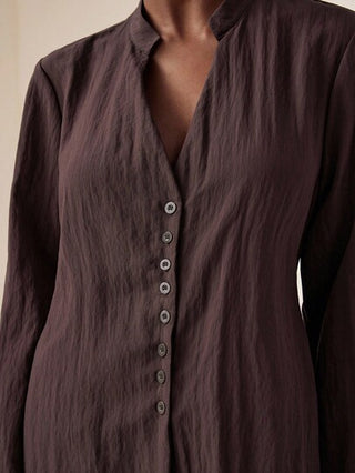 Vesra طقم قميص وبنطلون واسع الساق للنساء، لون أحادي، ياقة مقطوعة، أحادي الصدر، أكمام طويلة، ربطة خلفية، للربيع والخريف