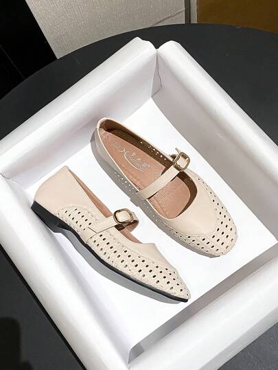 Mengshangli أحذية نسائية ذات أصابع مربعة، لون أحادي بوهيمي مفرغ، للارتداء في الحفلات، الخريف، الربيع/الصيف