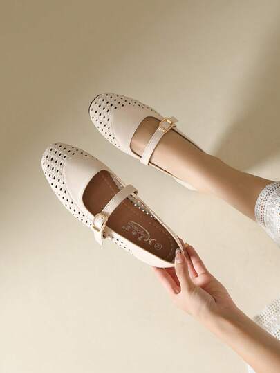 Mengshangli أحذية نسائية ذات أصابع مربعة، لون أحادي بوهيمي مفرغ، للارتداء في الحفلات، الخريف، الربيع/الصيف