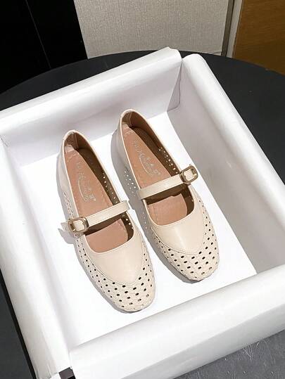 Mengshangli أحذية نسائية ذات أصابع مربعة، لون أحادي بوهيمي مفرغ، للارتداء في الحفلات، الخريف، الربيع/الصيف