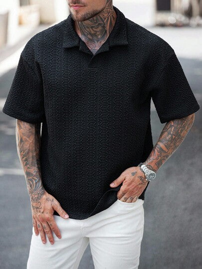 Manfinity CasualCool قميص بولو قصير الأكمام أحادي اللون بتصميم بسيط للرجال