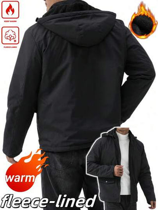 Manfinity Homme معطف مبطن مبطن متعدد الجيوب مزود بسحاب للرجال
