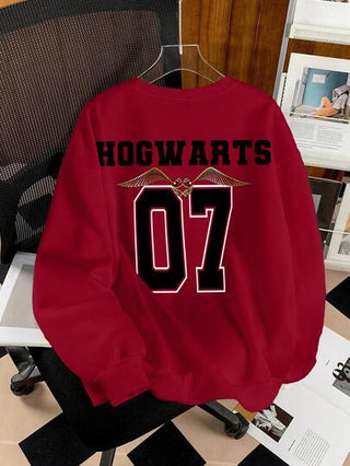 HARRY POTTER X بلوزة رياضية فضفاضة بياقة مستديرة مطبوع عليها شارات حيوانات وحروف، طراز الشارع الكاجوال للجامعة، قطعة مريحة للخريف والشتاء