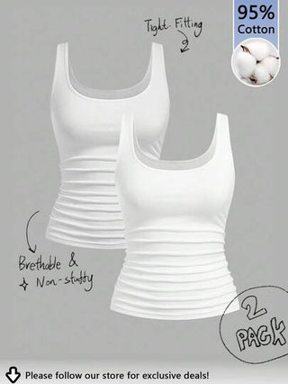 Tseoso مجموعة 2 قطعة من الفساتين القطنية المريحة ذات الرقبة الطاقم والخصر المطوي، مناسبة للارتداء اليومي في جميع المواسم للداخل والخارج، بتصميم كلاسيكي وجميل لفصل الصيف، ملابس نسائية مناسبة للخروجات الصيفية والعودة للمدرسة وفصل الخريف