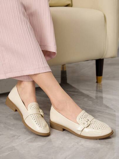 Sleekvia أحذية نسائية مريحة ذات قاع ناعم، أحذية جلدية بطراز بريطاني، أحذية مسطحة متعددة الاستخدامات وأنيقة