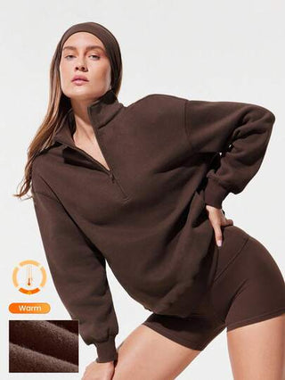 GLOWMODE بلوزة رياضية بسحاب نصفي وجيوب جانبية، طويلة الأكمام وفضفاضة في الوركين، مناسبة للارتداء اليومي في فصلي الخريف والشتاء