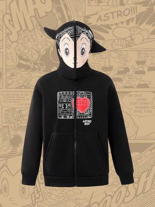 Astro Boy X SHEIN هودي رجالي كاجوال عصري مطبوع برسوم كرتونية، للربيع والخريف