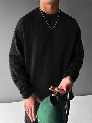 قميص تي أساسي طويل الأكمام مريح بقصة واسعة