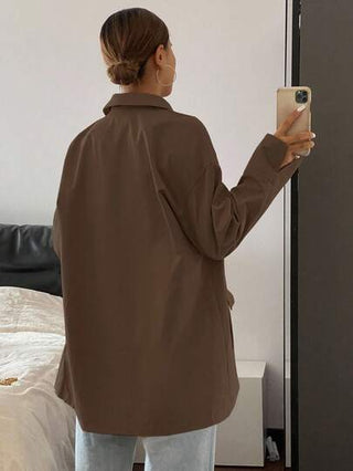 Livesso معطف نسائي طويل فضفاض بأكمام طويلة وياقة وجيب، بتصميم كتل ألوان متناسقة، ملابس نسائية للخريف