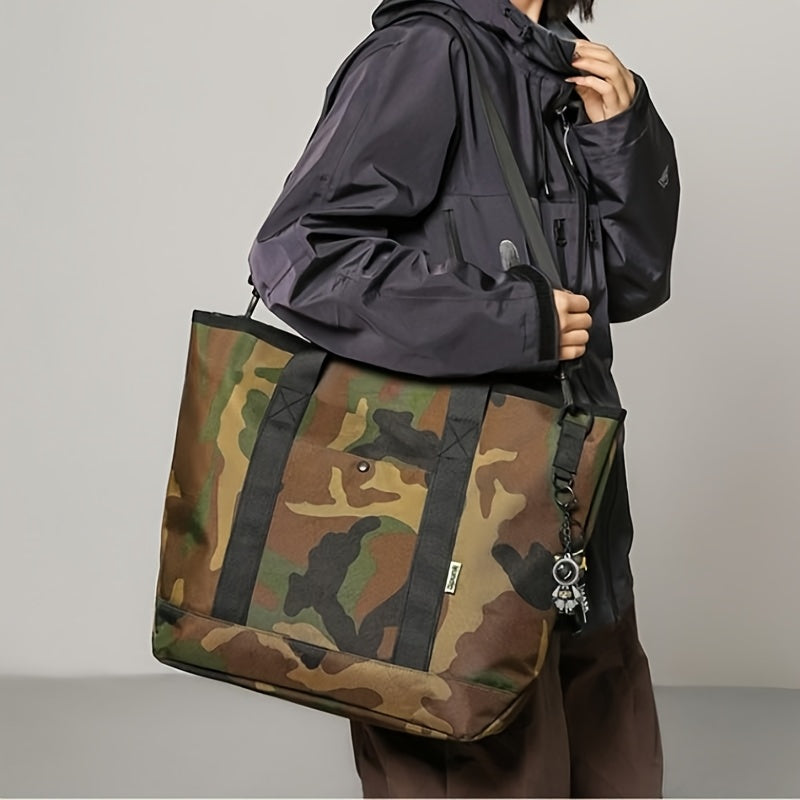 حقيبة سفر، 1 حقيبة يد نايلون كامو بدون تعليقة - حقيبة أكسفورد جديدة عصرية ذات سعة كبيرة للرجال والنساء، حقيبة كتف أنيقة بلون صلب مع حمالة قابلة للتعديل | حقيبة كتف وحقائب عابرة للجسم للاستخدام اليومي، تفاصيل عاكسة، لا تشمل جيب صغير