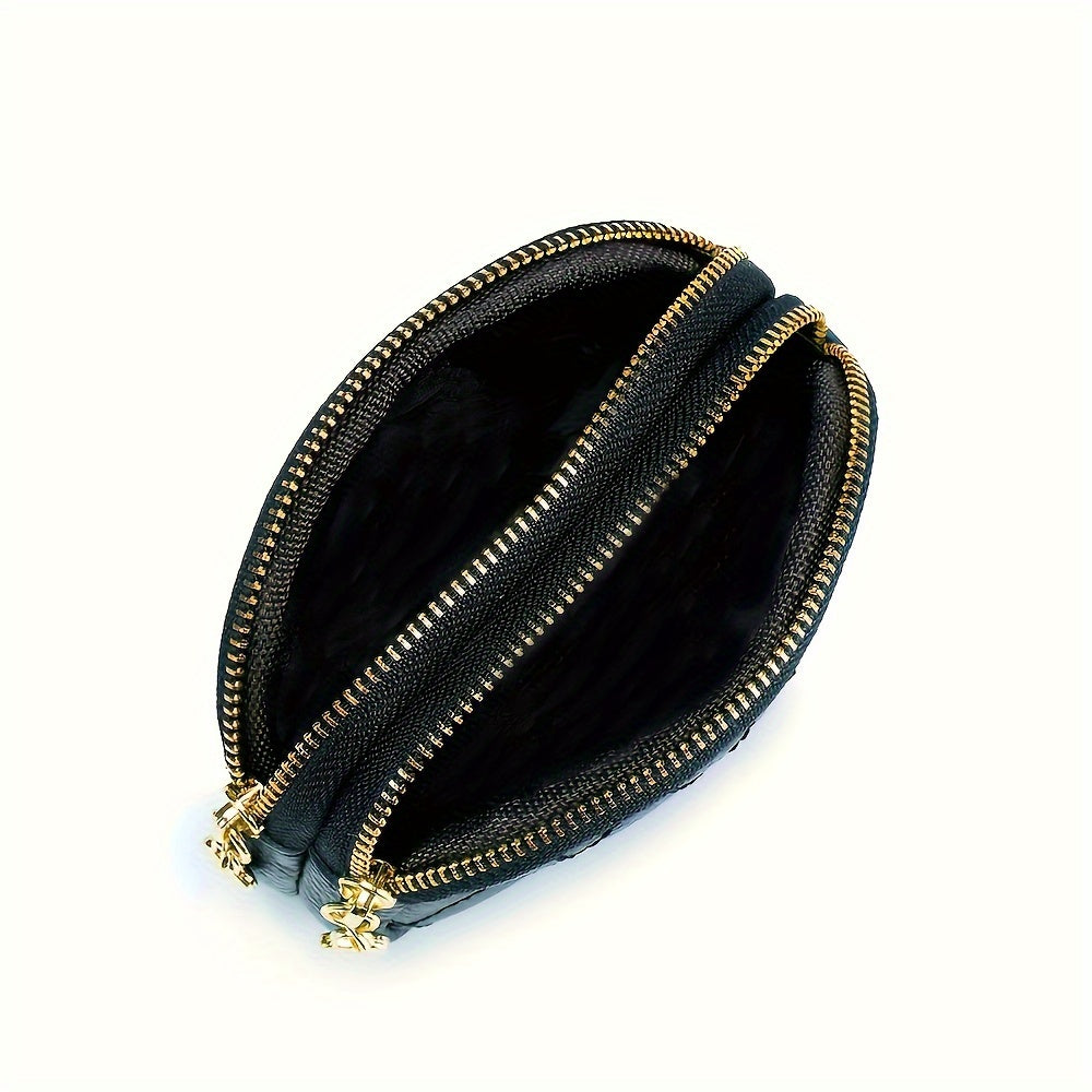 محفظة بسحاب مبطنة باللون الوردي العتيق مع تفاصيل سلسلة بلون ذهبي - منظم للمفاتيح والعملات، حامل بطاقات ائتمان مدمج للنساء، محفظة للعملات