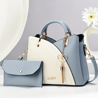 حقيبة يد نسائية كبيرة الحجم وأنيقة ومتعددة الاستخدامات من البولي يوريثين بتصميم بلون مزدوج، حقيبة يد عملية للعمل اليومي