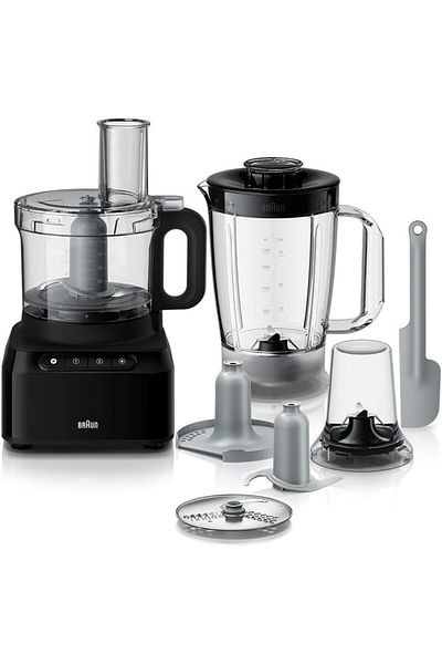 محضر طعام 800 واط، وعاء تحضير طعام 2.1 لتر وخلاط 1.2 لتر، مطحنة متعددة، أمان مزدوج - FP3132BK BRAUN
