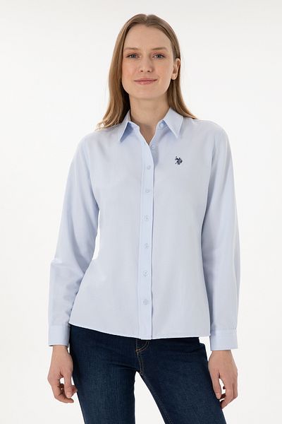 قميص نسائي أساسي بأكمام طويلة باللون الأزرق الفاتح 50297002 -VR003