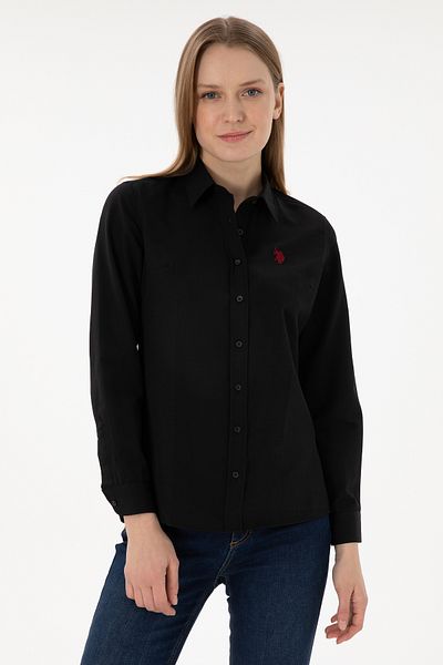 قميص نسائي أسود أساسي بأكمام طويلة -50288851-VR046