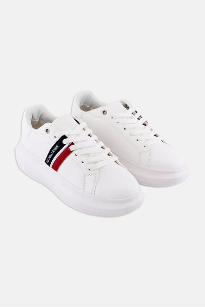 حذاء كاجوال نسائي برباط وشعار العلامة التجارية، أبيض