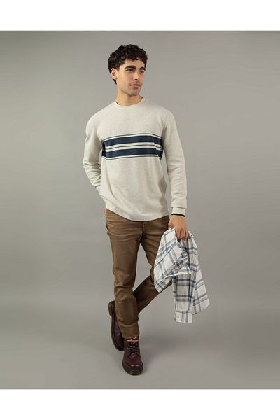 تي شيرت حراري مخطط بأكمام طويلة من AE American Eagle