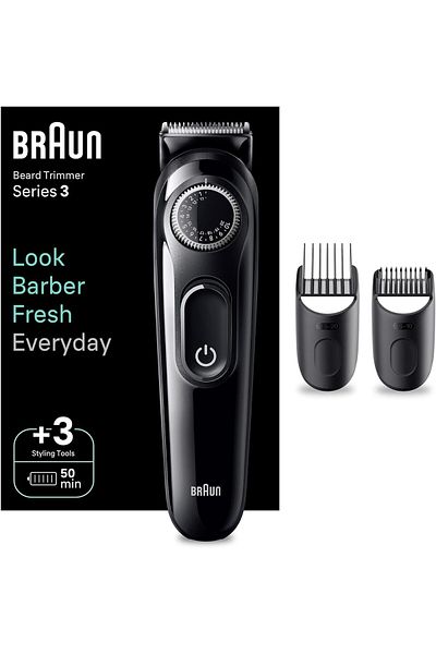 ماكينة تشذيب اللحية 3 مع عجلة دقيقة، 3 أدوات تصفيف، وقت تشغيل 50 دقيقة، ProBlade - BT3410 BRAUN