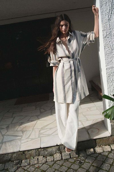 فستان قميص من مزيج الكتان