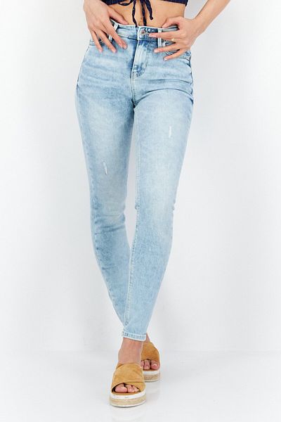 بنطلون جينز نسائي ضيق قابل للتمدد، أزرق