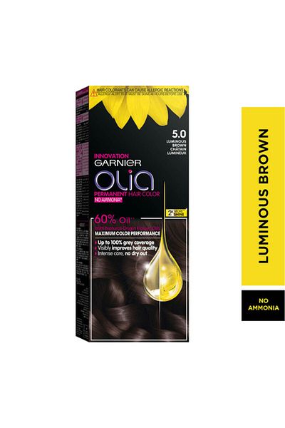 أوليا، 5.0 بني مضيء، صبغة شعر دائمة بدون أمونيا، تحتوي على 60% زيوت L'oreal