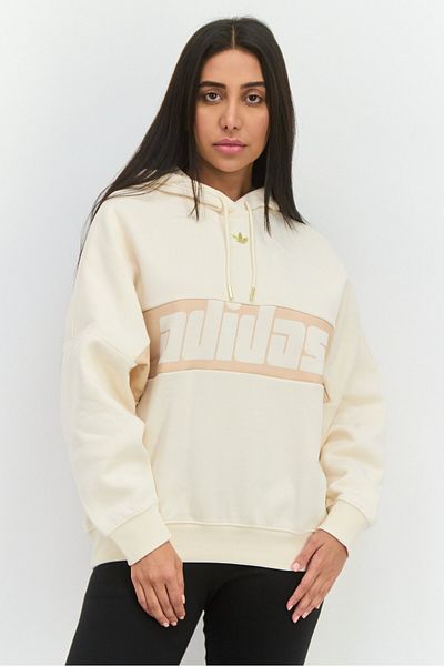 هوديس بقلنسوة بأكمام طويلة وملابس رياضية للنساء، لون أبيض فاتح