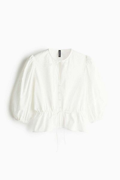 بلوزة قطنية بأكمام منفوخة