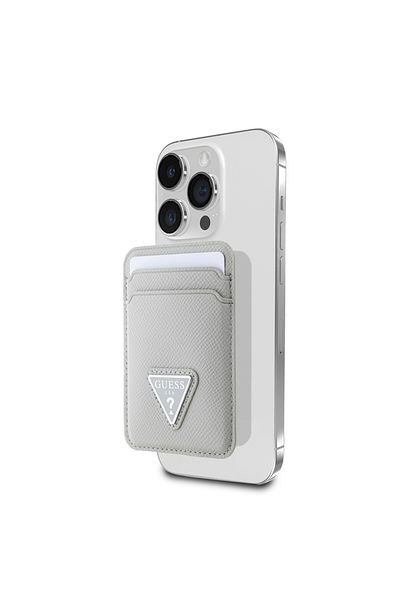 حامل بطاقات مغناطيسي من الجلد مرخص بغرفتين وشعار مثلث باللون البيج