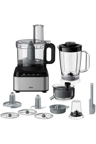 محضر طعام بيورياز 800 واط مع مفرمة 2.1 لتر وخلاط 1.2 لتر، أمان مزدوج، أسود، FP 3235 SI BRAUN