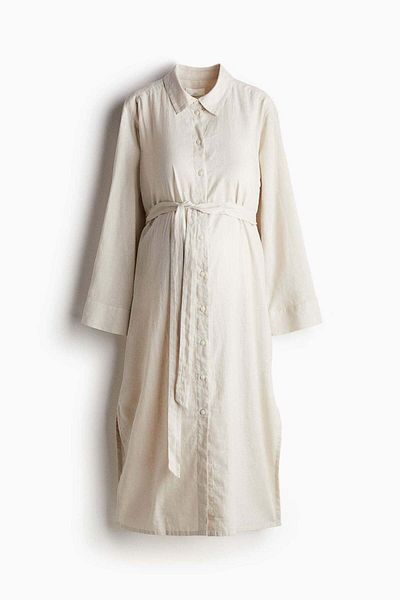 فستان قميص من مزيج الكتان من ماما