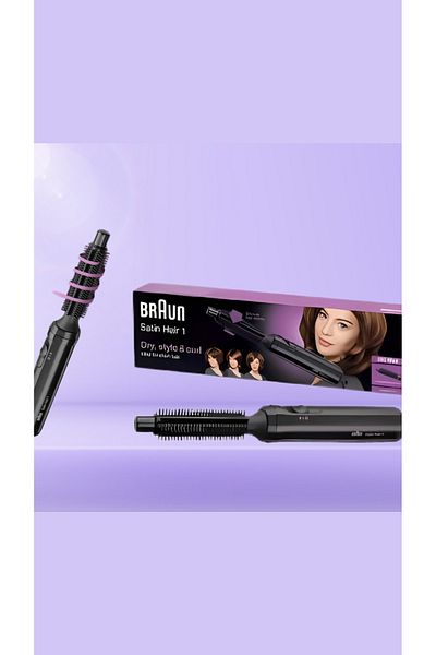 فرشاة براون ساتين هير 1 AS110 الهوائية - فرشاة هواء ساخن خفيفة الوزن لتصفيف الشعر بشكل أنيق وتجعيده BRAUN