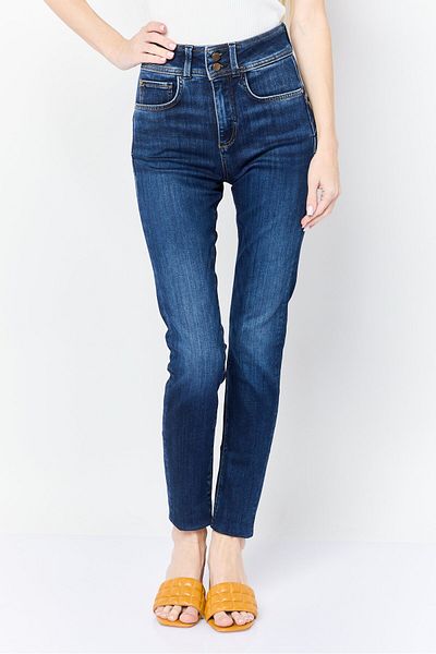 بنطلون جينز نسائي ضيق بخصر مرتفع ومغسول، أزرق