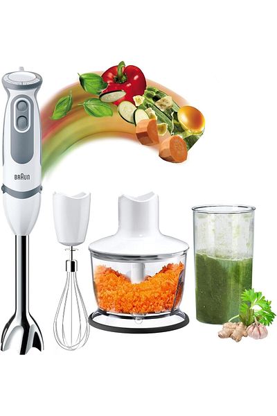 خلاط يدوي 500 مل، مفرمة، باور بيل بلس، التحكم في سبلاش، 21 سرعة، خفاقة، قبضة ناعمة -MQ5235 BRAUN