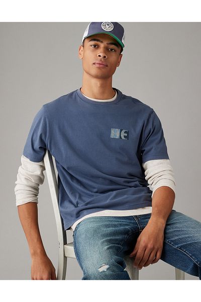 تي شيرت منقوش بشعار AE Super Soft American Eagle