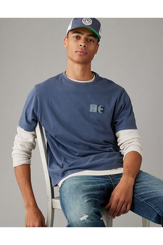 تي شيرت منقوش بشعار AE Super Soft American Eagle
