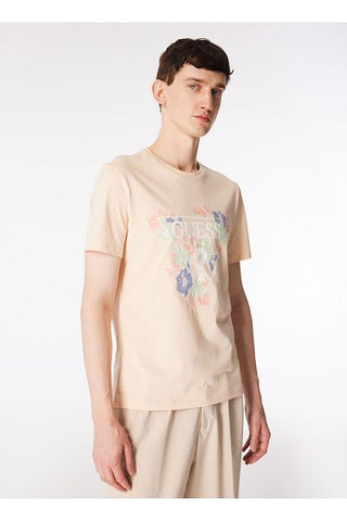 تي شيرت رجالي برتقالي برقبة دائرية - مطبوع، M4GI11I3Z14A61E_SS CN FLOWERS TRIAN