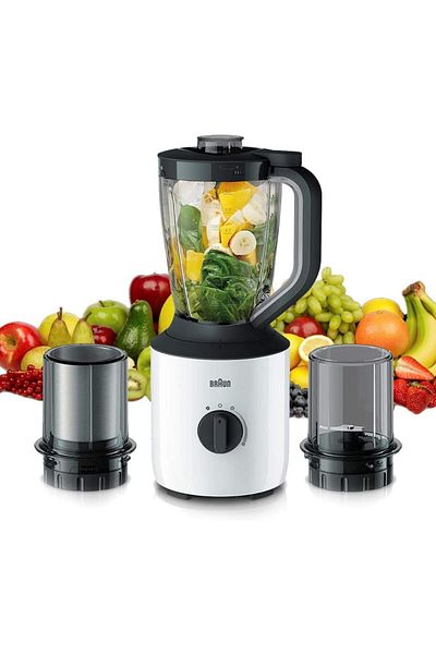 خلاط إبريق Powerblend بقدرة 800 واط - 1.5 لتر، TriAction، قطع صامت، مفرمة ومطحنة - JB 3123 BRAUN