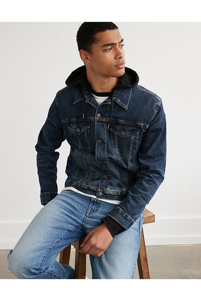 سترة سائق شاحنة الدنيم بغطاء للرأس من AE U-0106-1586 American Eagle