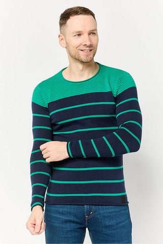 سترة رجالية مخططة برقبة دائرية، متعددة الألوان