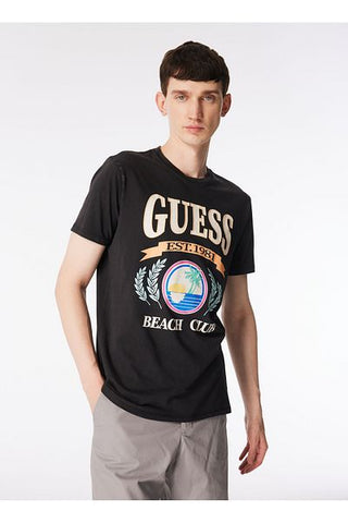 تي شيرت رجالي أسود مطبوع برقبة دائرية - M4GI57K9RM1JTMU_SS BSC BEACH CLUB T