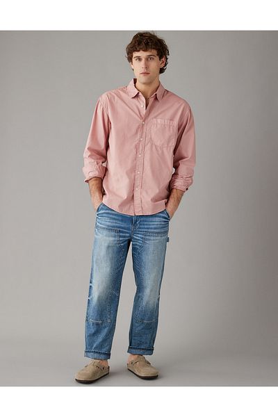 قميص AE Everyday Poplin Button-Up باللون الوردي U-0153-6130 American Eagle