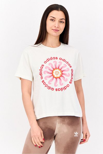 قميص تدريب رياضي نسائي بأكمام قصيرة، كريمي