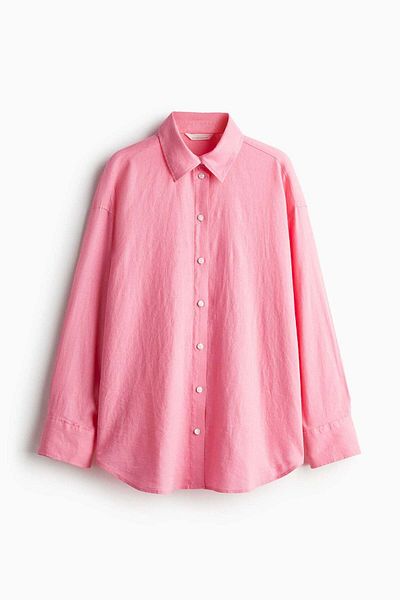 قميص كبير الحجم من مزيج الكتان