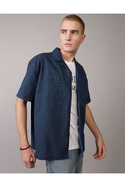 AE Button-Up Poolside قميص أزرق ثلجي U-2154-6331 American Eagle