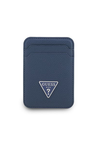 حامل بطاقات مغناطيسي من الجلد مرخص بغرفتين وشعار مثلث باللون الأزرق