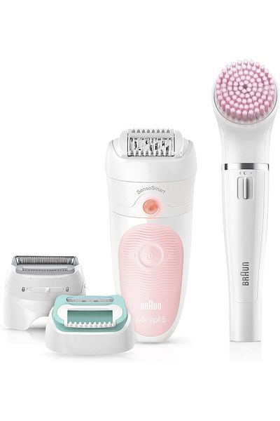 فرشاة سيلك ابيل سينسوسمارت، لاسلكية، حساسة للغاية، 5 إضافات وآلة إزالة شعر الوجه - Ses 5875 BRAUN